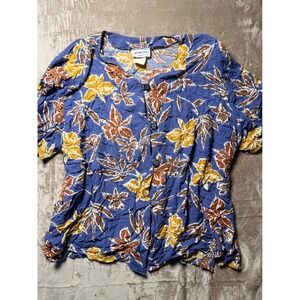 Vintage California Krush Woman Blue Floral Crinkle Button Front Blouse Size 3X